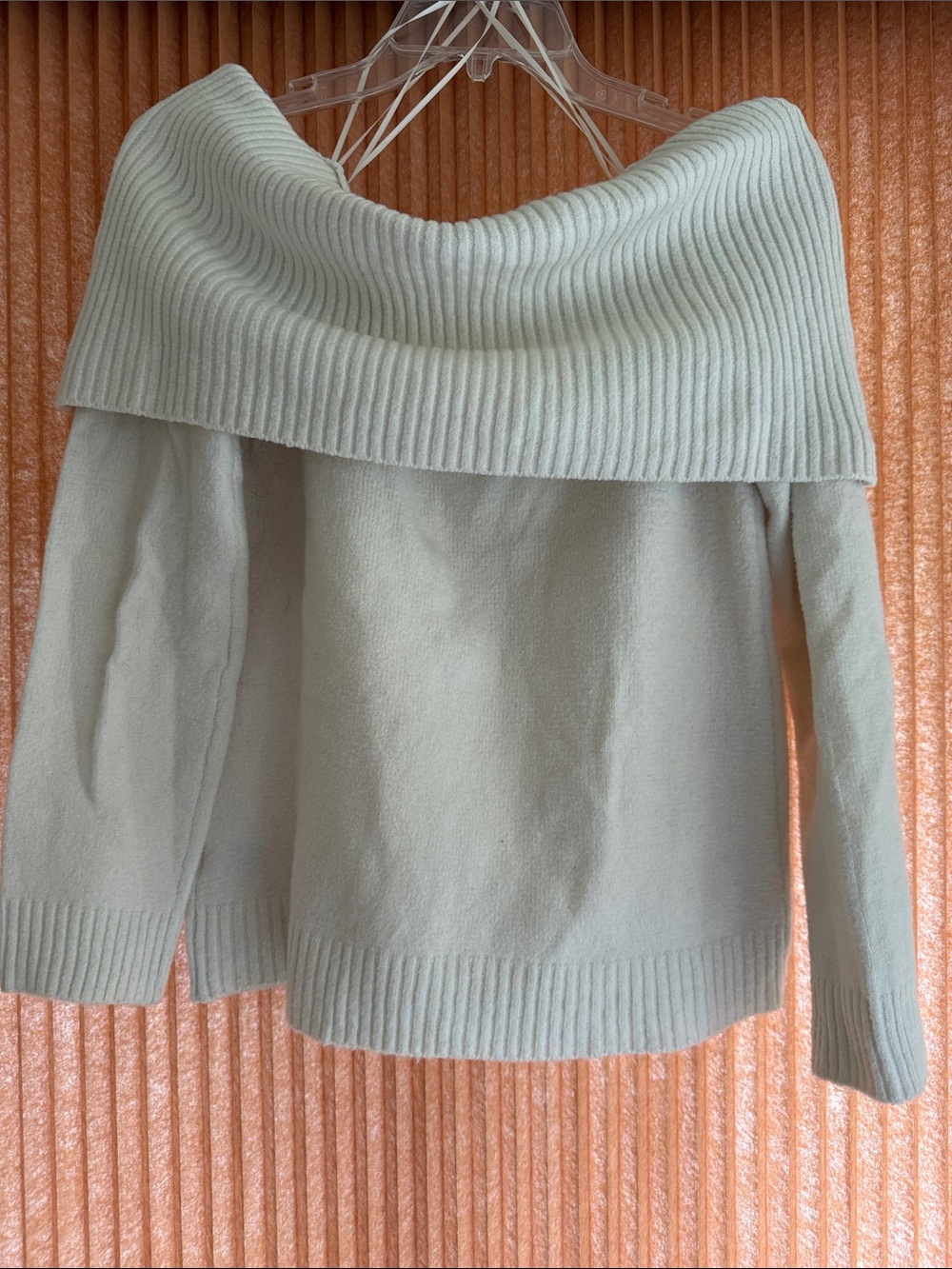 Off-Shoulder Rib-Trim Sweater - Cream Color - Picture 3 of 7